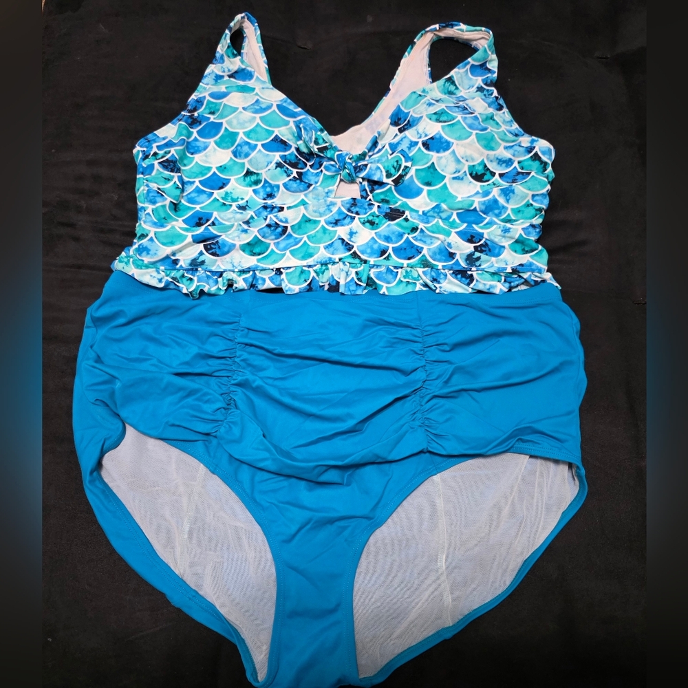 Torrid Blue and White Scallop Bikini